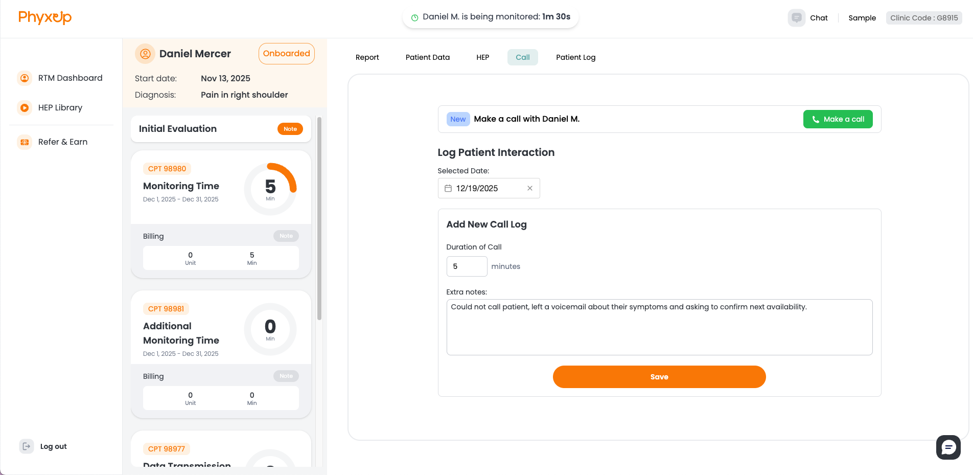 patient dashboard screenshot