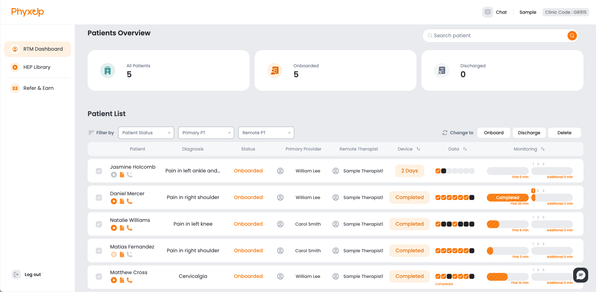 patient dashboard screenshot